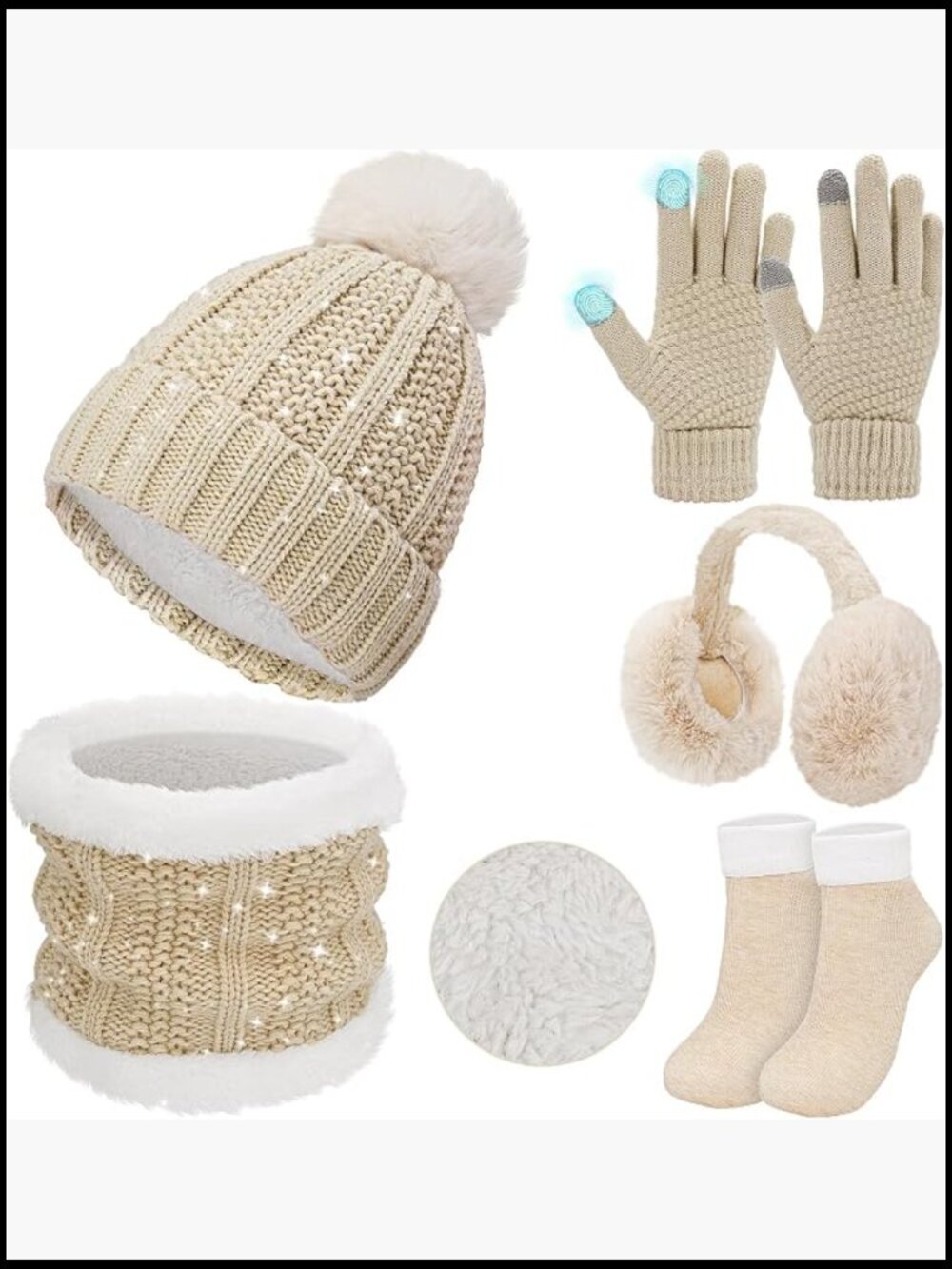 Women's Winter Hat Scarf Gloves Set - Touch Screen Gloves, Fleece Lined Beanie,